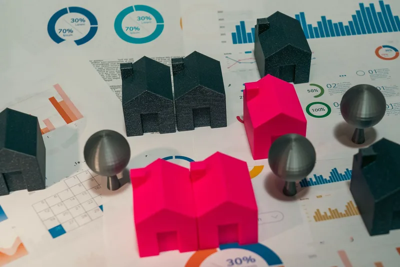 Housing market analytics and price trend data visualization on screen