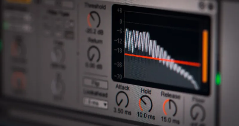 Close-up of audio editing software interface featuring waveform and controls